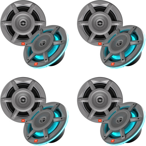 JBL Four Pairs of MARINESTADIUM82 8" Premium 2 Way Coaxial RGB LED Speakers - GRAY