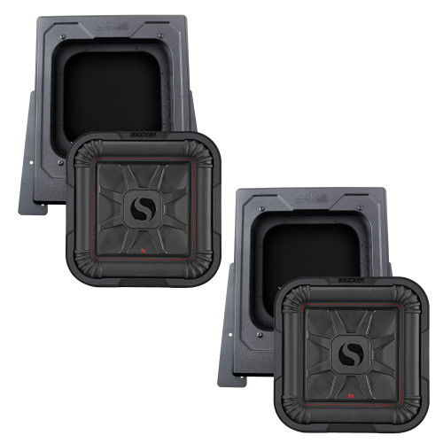 SSV Works Compatible With Polaris Slingshot Two SS-BS10U Subwoofer Enclosures with Two Kicker 46L7T102 500 watt 10" 500 Watt Solobaric Thin Dual 2 OHM woofers