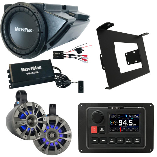 NavAtlas RZR1ZONE3S - NA30C 3" Source Unit with Roll-Bar Speakers, Glove-Box Subwoofer, and Wiring Kit Compatible With 2019-2020 Polaris RZR Turbo S