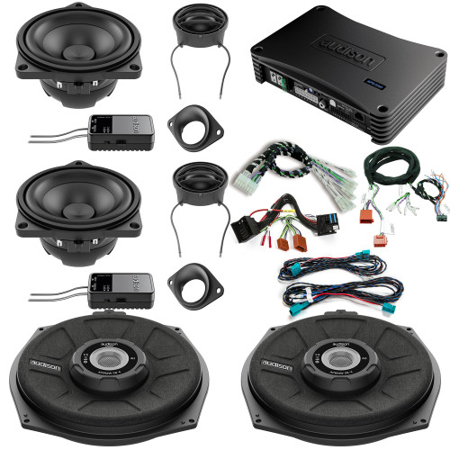 Audison Front Speakers, Amplifier, and Subwoofers Bundle Compatible With 04-10 BMW 5 Series Touring E61 Base Sound System