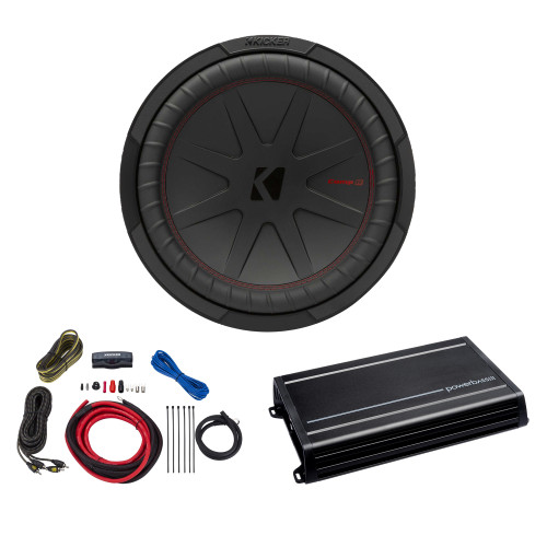 Kicker 12 Inch Comp R Woofer 48CWR122 Package compatible with ACS-1000D Amplifier and wire kit