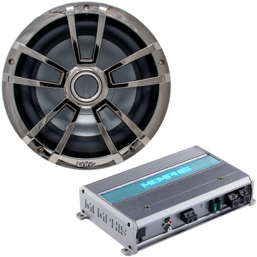 Infinity 10MBLCR 10" OEM Replacement 250W Marine LED Subwoofer - Chrome, with Memphis MXA600.1M 600W Mono Amplifier