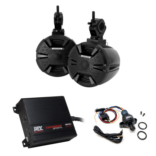 Alpine SPV-65-SXS 6.5" Speaker Pods with MTX MUD100-2 Amplifier and Wet Sounds WW-BTVC-V2 Bluetooth Volume Knob Receiver