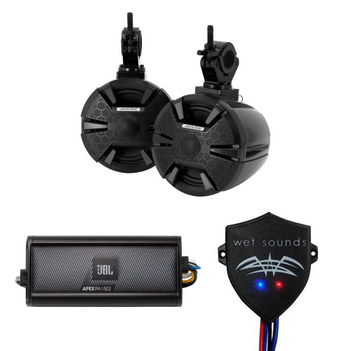 Alpine SPV-65-SXS 6.5" Speaker Pods w/ APEX-PA1502 Powersports Amplifier and Wet Sounds WW-BT UR Bluetooth Receiver