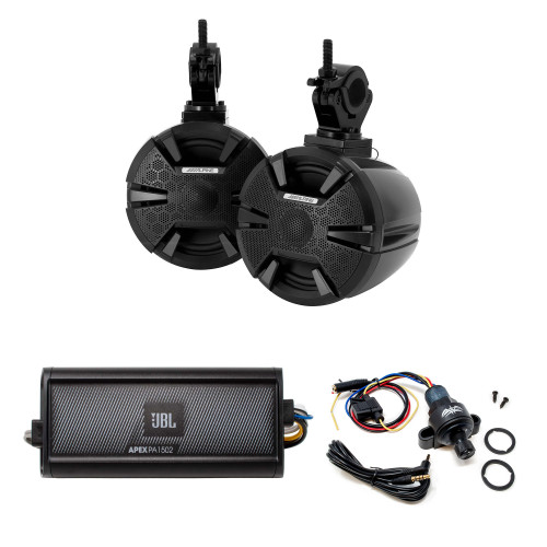 Alpine SPV-65-SXS 6.5" Speaker Pods w/ APEX-PA1502 Amplifier and Wet Sounds WW-BTVC-V2 Bluetooth Volume Receiver