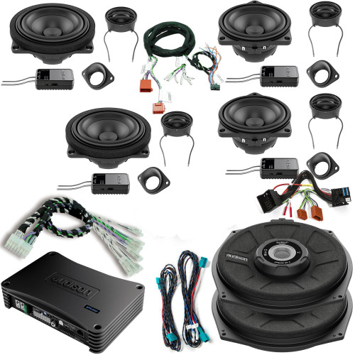 Audison Front, Rear Speakers, Amplifiers, and Subwoofers Bundle Compatible With 14-18 BMW 2 Series Coupe F22 Base Sound System