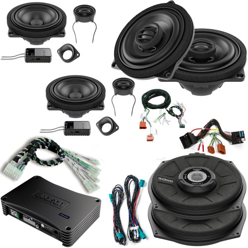 Audison Front, Rear Speakers, Amplifiers, and Subwoofers Bundle Compatible With 05-12 BMW 3 Series Touring E91 Base Sound System