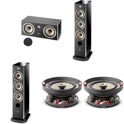 Focal ARIA 926 Black Tower Speaker Pair, CC900 Black Center Speaker and F300ICW6 In-wall/in-ceiling speaker Pair