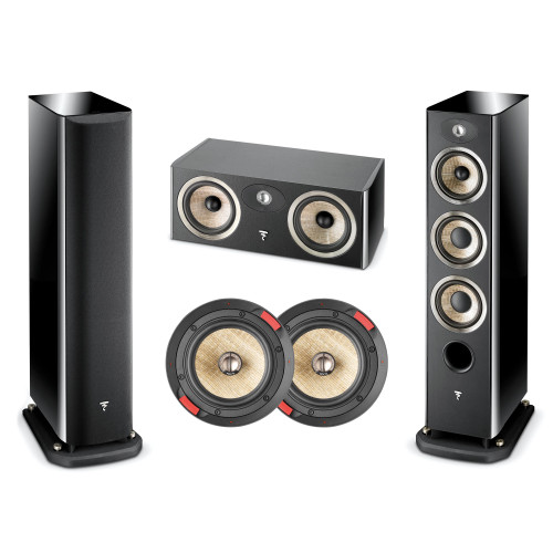 Focal ARIA 926 Black Tower Speaker Pair, CC900 Black Center Speaker and F300ICW6 In-wall/in-ceiling speaker Pair