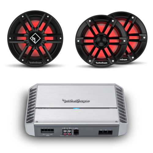 Rockford Fosgate - Two Pairs of M1-65B Black Marine 6.5" Coaxial with M2D2-10IB 10" Black Infinite Baffle Sub and PM1000X5 5-Channel Amplifier