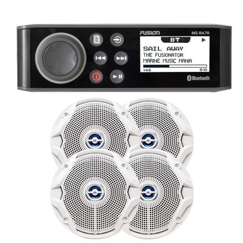 Fusion MS-RA70 Marine Bluetooth Radio compatible with 2 Pairs JBL MS6520 6.5" Marine Speakers