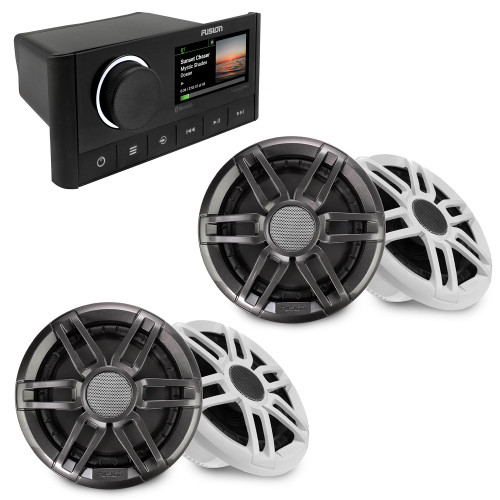Fusion MS-RA670 Marine Receiver with 2 Pairs Fusion XS-F77SPGW 7.7" Marine Speakers, Includes White and Black Grills