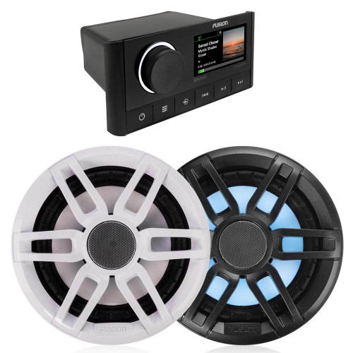 Fusion MS-RA670 Marine Receiver with 1 Pair Fusion XS-FL65SPGW 6.5" Marine Speakers RGB LED Speakers, Includes White and Black Sport Grills