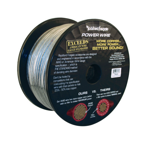 Rockford Fosgate RFW16-1000 1000 Ft Spooled Speaker Wire, 16 Awg Frosted Black/Silver, Full Spec