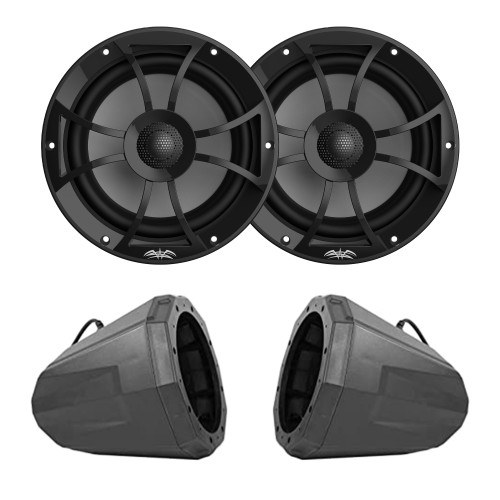 Wet Sounds RECON8-BG-RGB 8" Black Grill RGB Marine Speakers with US2-C8U 8" Black Speaker Pod with 1.75" Roll Bar Clamps