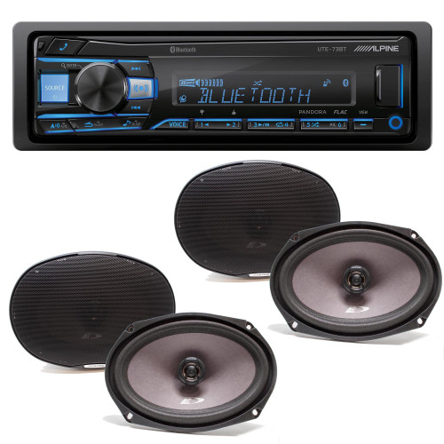 Alpine UTE-73BT Bluetooth® Multimedia Receiver (Does Not Play CDs) with Two Pairs SXE-6926S 6x9" Coax Speakers