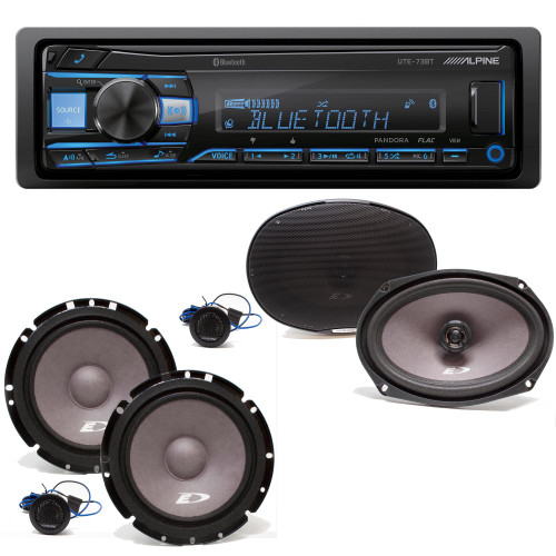 Alpine UTE-73BT Bluetooth® Multimedia Receiver (Does Not Play CDs) with A Pair Alpine SXE-1751S 6.5" Component and A Pair SXE-6926S 6x9" Coax Speakers
