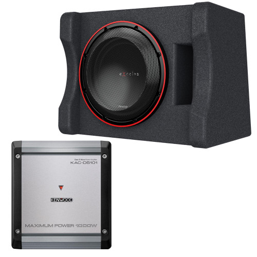 Kenwood P-XW1221SHP Single 12" High Power Subwoofer in a Vented Enclosure and includes a KAC-D5101 1000W Max Power Class D Mono Amplifier