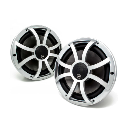 Wet Sounds REVO 10CX XS-S Silver XS Grill 10 Inch Marine High Performance LED Speakers (pair) (Certified Refurbished)