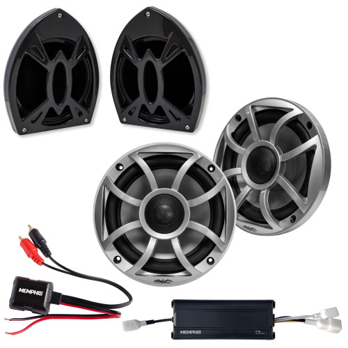 Waves & Wheels REV-R2 5.25" PWC/JetSki Speaker Pods with RECON5-S - 5.25" Coax Marine Speakers, Memphis MXA300.2 2CH Marine Amp, and MXABTAC BT Receiver