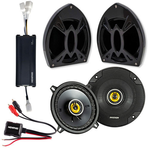 Waves & Wheels REV-R2 5.25" PWC/JetSki Speaker Pods with 46CSC54 5.25" Coax Speakers, Memphis MXA300.2 2CH Marine Amp, and MXABTAC BT Receiver