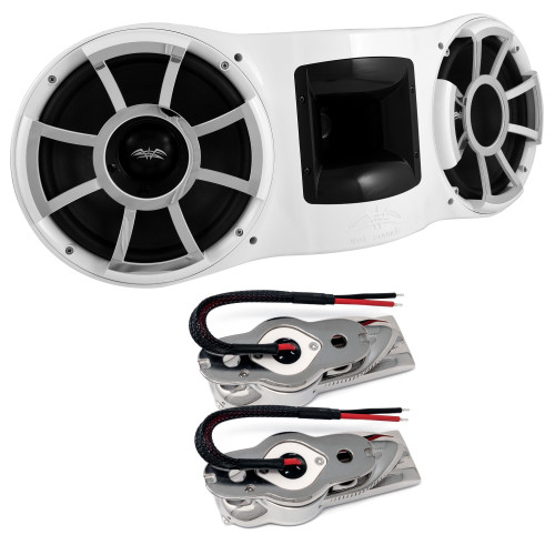 Wet Sounds REV410 Dual 10" 4 ohm Tower Speaker With TC3 Swivel Base Mount (Without Clamp) with Hardware - White (Pair)
