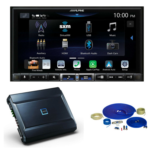 Alpine iLX-507 7" CarPlay/Android Auto Hi-Res Receiver with Alpine R-A90S 900W 6-CH Amp and 4ga Copper Amp Wiring Kit