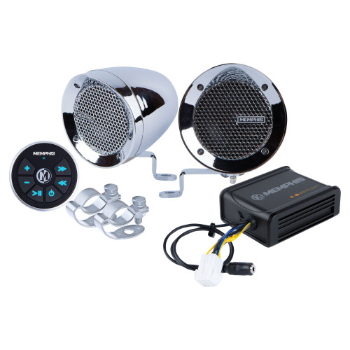 Memphis Audio MXABMC2BT Bar Mount 2-Speaker System With Amp And Built-In Bluetooth Receiver, Chrome - Used Very Good