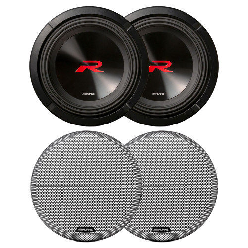 Alpine Two R2-W10D4 Next-Gen 10" R-Series Subwoofers Dual 4-Ohm with Two KTE-10G.3 Grills