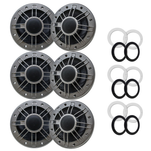 BLUAVE Three Pairs M7.0CX3S 7" Premium Marine Coaxial Silver Grills W/ 3 Pairs 7.7-7.0-RETROFIT Kit