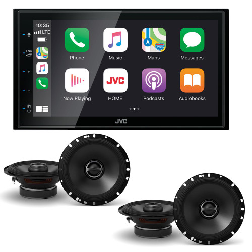 JVC KW-M560BT Digital Media Receiver 6.8" Touch Panel Compatible With Apple CarPlay & Android Auto with 2 Pairs Alpine S-S65 6.5" Type S Coax