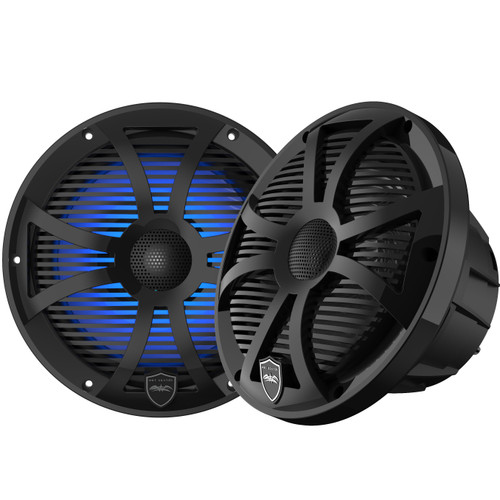 Wet Sounds Refurbished REVO 8-SWB Black Closed SW Grille 8 Inch Marine LED Coaxial Speakers (pair)