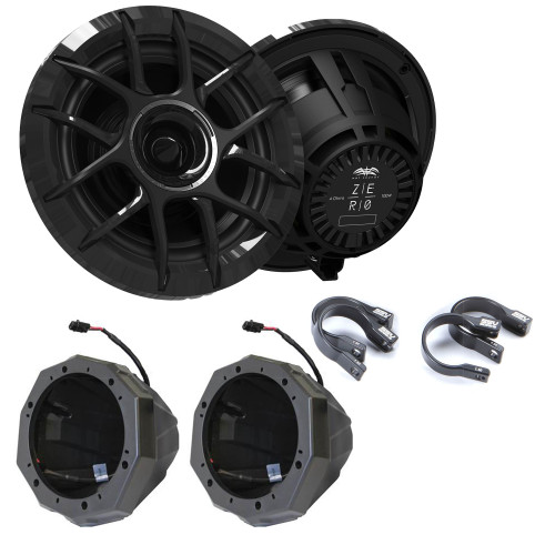 Wet Sounds ZERO Series - ZERO-6-XZ-B Black 6.5" Powersport & Marine Speakers with Horn-Loaded Tweeters, Pair with US2-C6U-150 Universal Cage Mount 6.5” Speaker Enclosures With 1.50" Roll Bar Clamps