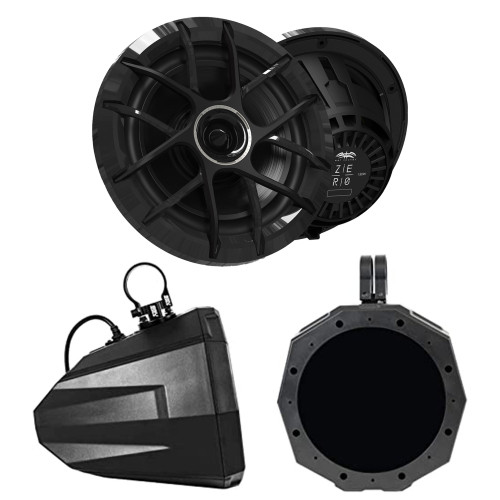 Wet Sounds ZERO Series - ZERO-8-XZ-B Black 8" Powersport & Marine Speakers with Horn-Loaded Titanium Tweeters, Pair with US2-C8U-185 Universal Cage Mount 8” Speaker Enclosures With 1.85" Roll Bar Clamps