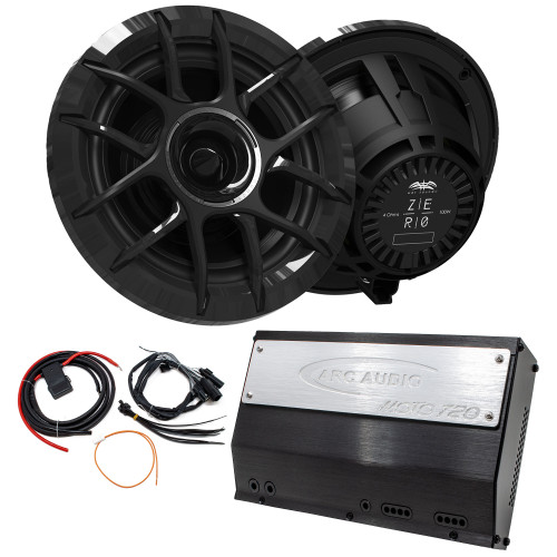 Wet Sounds ZERO Series - ZERO-6-XZ-B Black 6.5" Powersport & Marine Speakers with Horn-Loaded Titanium Tweeters, Pair with MOTO-720 Amplifier and HD-FH2014 PNP Wiring Harness compatible with 2014+ SG and RG Harley
