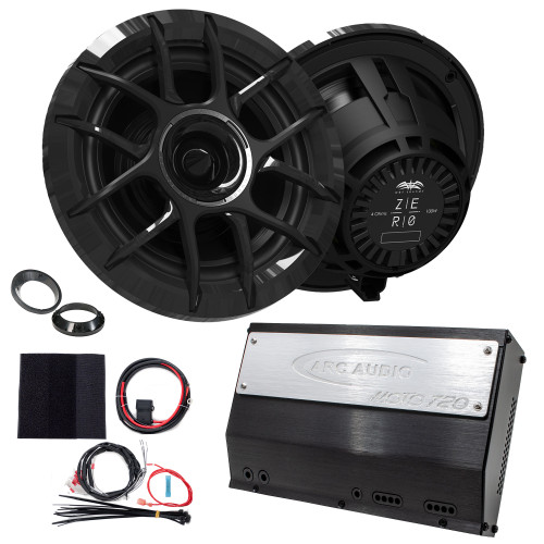 Wet Sounds ZERO Series - ZERO-6-XZ-B Black 6.5" Powersport & Marine Speakers with Horn-Loaded Tweeters, with MOTO-720 Amplifier, HD-FH2013 PNP Wiring Harness, Speaker Adapters Compatible with 99-13 SG and RG Harley