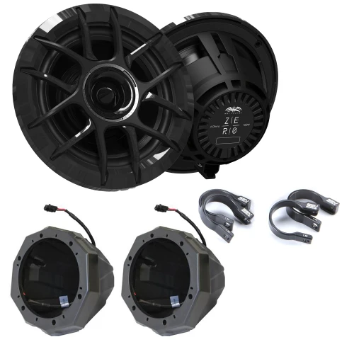 Wet Sounds ZERO Series - ZERO-6-XZ-B-B Refurbished Black 6.5" Neodymium Powersport & Marine Speakers with Horn-Loaded Titanium Tweeters, Pair with US2-C6U-175 Universal Cage Mount 6.5” Speaker Enclosures With 1.75" Roll Bar Clamps