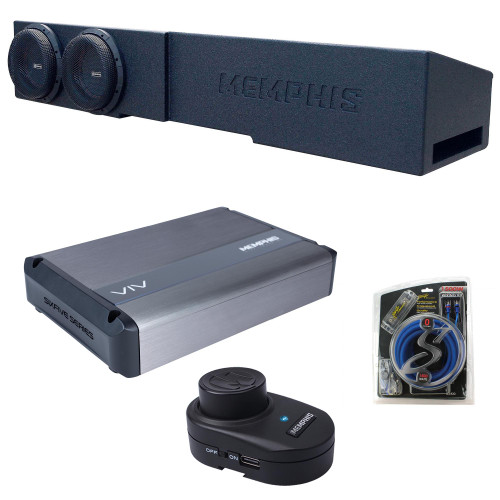Memphis MJMECHEV8D1 Dual 8" Subwoofer Loaded Enclosure Compatible with 2007+ Chevrolet & GMC Crew Cabs with VIV1500.1V2 1-Channel Amplifier with Remote Knob and Amp Wiring Kit