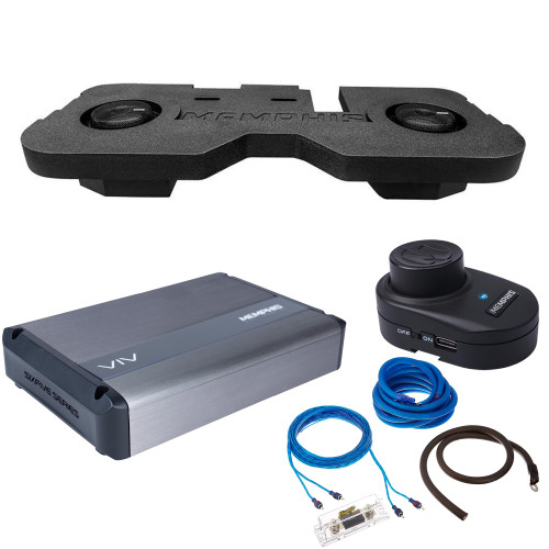 Memphis MJMERAM8D1 Dual 8" 02-18 Ram enclosure 1 Ohm with VIV1500.1V2 1500w 1-Channel Amplifier with Remote Knob and Amp Wiring Kit