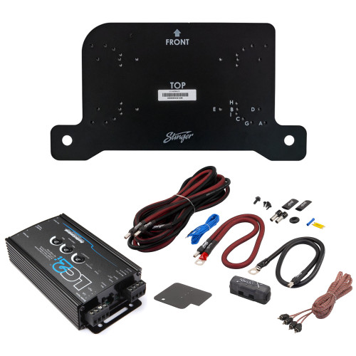 Stinger JLUAMPBRKTD Drivers Side Under Seat Amplifier Bracket with STXKJW4 Underseat Amplifier 4-Gauge Wiring Kit and LC2I Line Out Converter Compatible with 2018-2022 Wrangler JL & 2020-2022 Gladiator JT