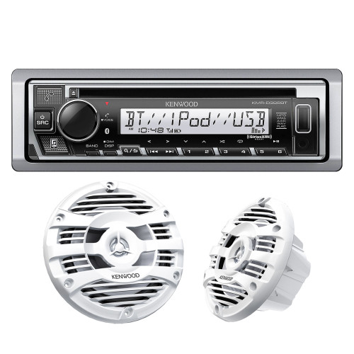 Kenwood KMR-D382BT Marine CD Receiver Compatible w/ Bluetooth with 1 Pair of KFC-1653MRW 6.5" 2-way Marine Speaker System (White)