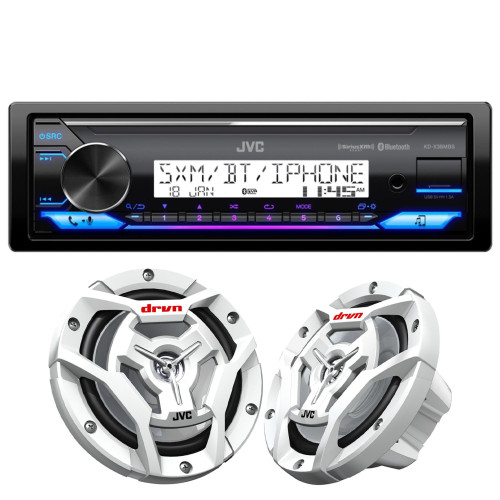 JVC KD-X38MBS Marine Digital Media Receiver with Bluetooth, USB, Conformal Coated PCB with 1 Pair CS-DR6201MW Marine Speaker 6.5" 2-Way White
