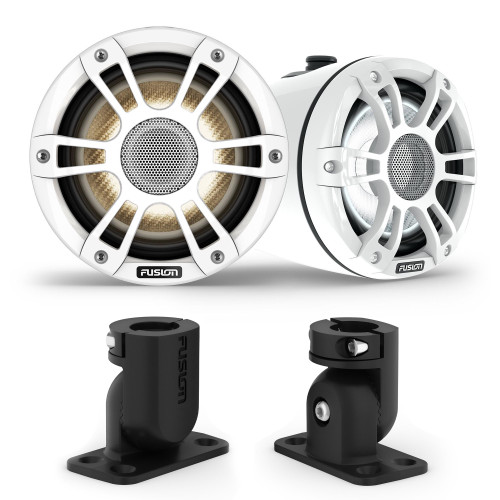 Garmin Fusion SG-FLT653SPW 6.5" White Sports Grille LED White Tower Speakers with XS-MNTFL XS Series 6.5" Tower Speaker Flat Mount Brackets, Pair