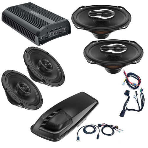 Hertz HSP3 Plug and Play 4 Speaker Kit with Saddlebag 6x9 Kit - includes: SP4.900 amp, SX165 NEO Coax Speakers, SX690 NEO Coax Speakers, HTHP14 T-Power Harness and HD14H Saddlebag Lid Kit with HBH14 Speaker Harness