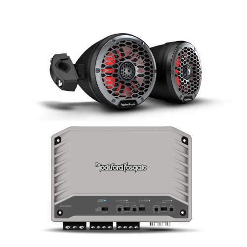 Rockford Fosgate 1 Pair M2WL-65MB 6.5" Black Color Optix Moto Can Speakers with M2-300X4 4 Channel Element Ready Amplifier