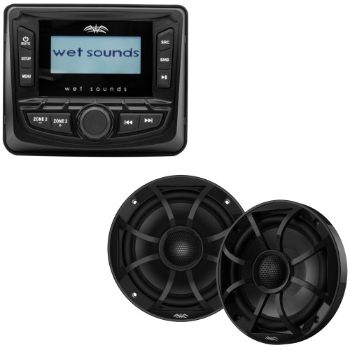 Wet Sounds WS-MC-5 3" Gauge style AM/FM Stereo with 2.7" LCD Display with 1 Pair Wet Sounds RECON 6-BG Recon Series 6.5" Coaxial speakers With Black XS Grille And Cone (Pair)