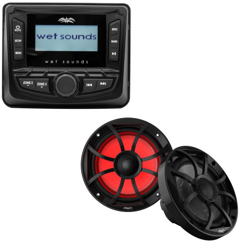 Wet Sounds WS-MC-5 3" Gauge style AM/FM Stereo with 2.7" LCD Display with 1 Pair Wet Sounds RECON 6-BG-RGB Recon Series 6.5" RGB LED Coaxial speakers With Black XS Grille And Cone (Pair)