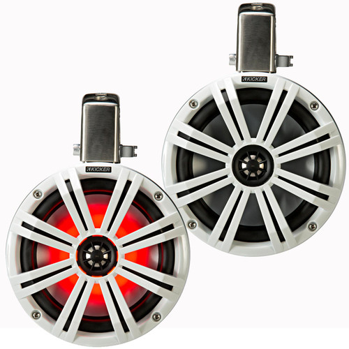 Kicker KMTC8W 8" Loaded Marine Wake Tower Enclosures with 45KM84L Speakers - White Grills And Enclosures - Used Very Good