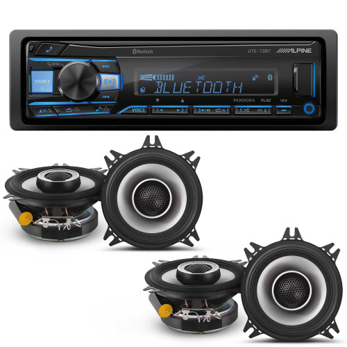 Alpine UTE-73BT Mech-less Digital Bluetooth Media Receiver with 2 Pairs Alpine S2-S40 Type S 4" Coax Speakers