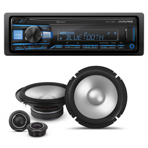 Alpine UTE-73BT Mech-less Digital Bluetooth Media Receiver with 1 Pair Alpine S2-S65C Type S 6.5" Component Speakers